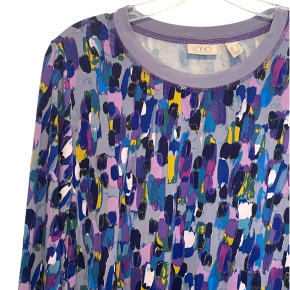 LOGO Crossover Hem Tunic Womens Medium Purple Print Long Sleeve Longline Top - Picture 3 of 8